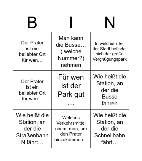 Findet im Text und schreibt: Bingo Card