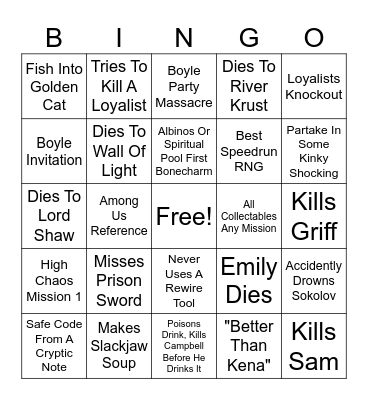 Dishonored Casual Bingo Card