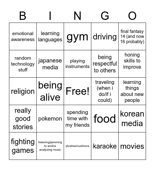 david's interests Bingo Card