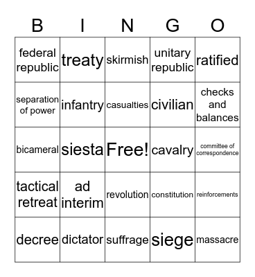 Vocabulary Bingo Card