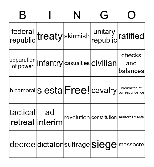 Vocabulary Bingo Card