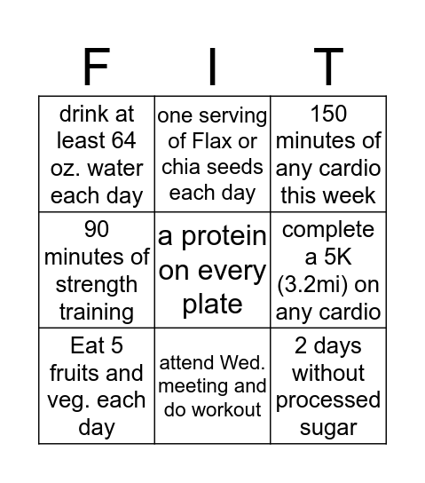 FITNESS BINGO Card