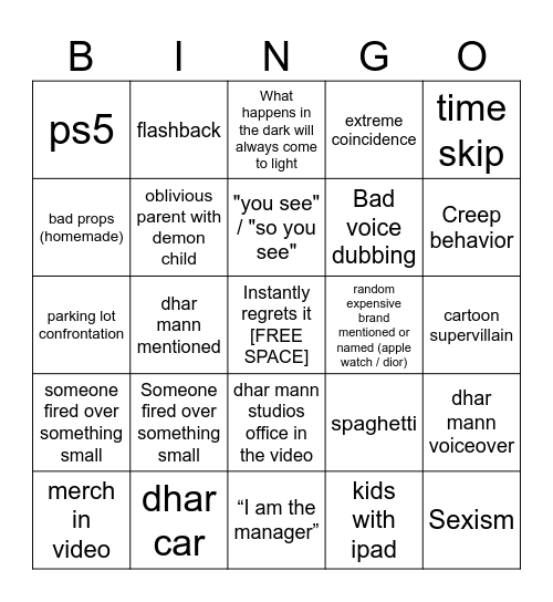 Dhar Mann Bingo v4 Bingo Card