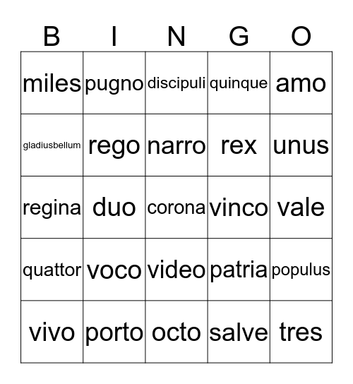 Song School Latin book 2 Bingo Card