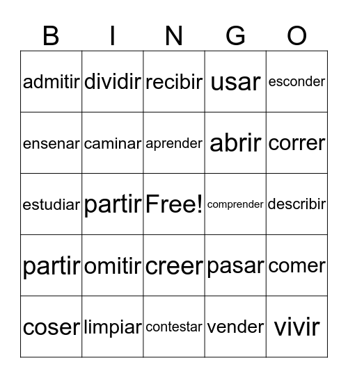 Spanish Bingo Card