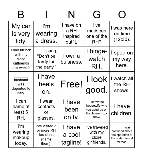 Realhousewives Bingo Card