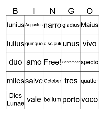 Latin Bingo Card