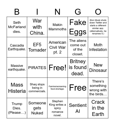 2023 Apocalyptic Bingo Card
