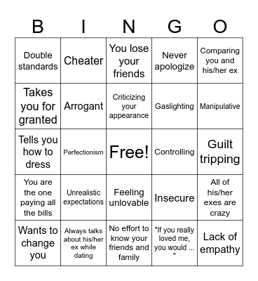 Red Flags Bingo Card