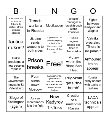 Russian Civil War 2023 - Bingo Card