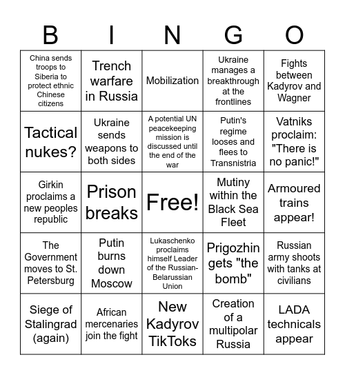 Russian Civil War 2023 - Bingo Card