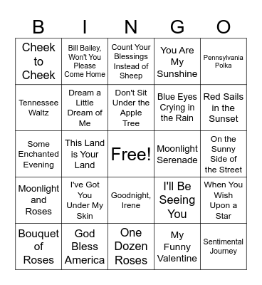 30's-40's Music Bingo Card