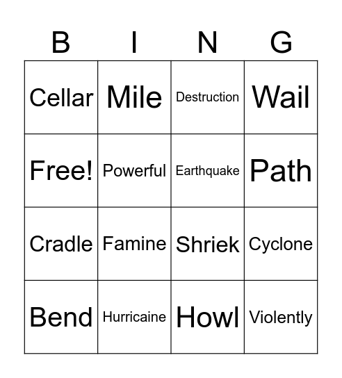 Natural disasters Bingo Card