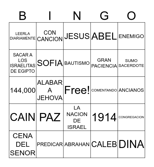BIBLE BINGO Card