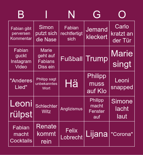 Sauf Bingo Card