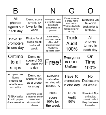 Forward Air Bingo Card