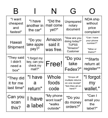 TUPSS Bingo Card