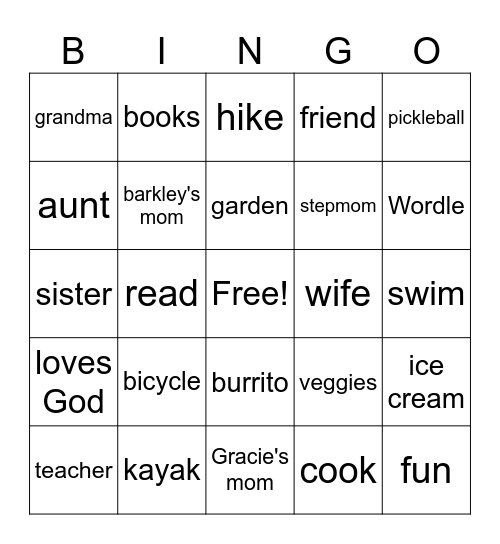 Grandma Jane Bingo Card