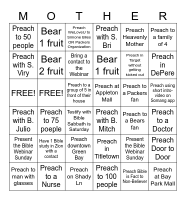 Green Bay Short - Term Bingo Card