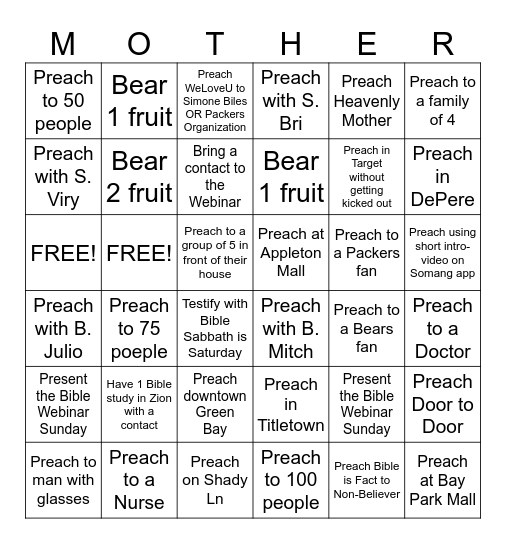 Green Bay Short - Term Bingo Card