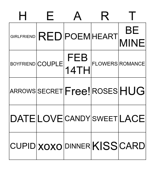 VALENTINE'S DAY BINGO Card