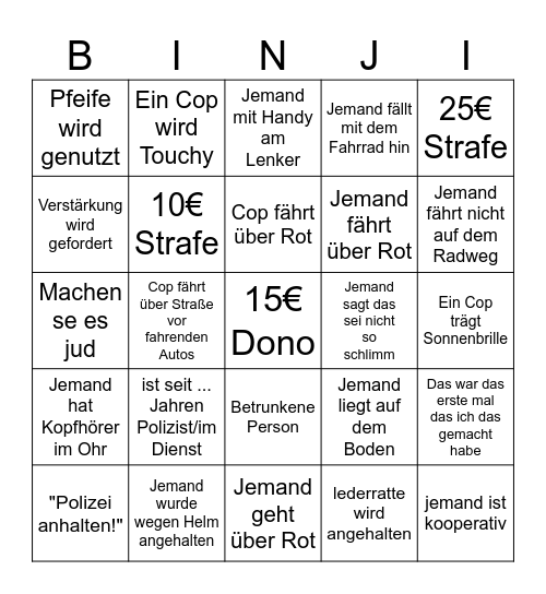 FahrradCops Bingling Bingo Card