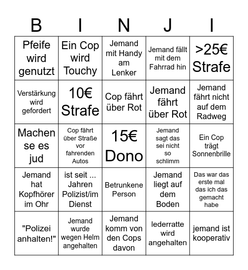 FahrradCops Bingling Bingo Card