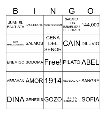 BIBLE BINGO Card