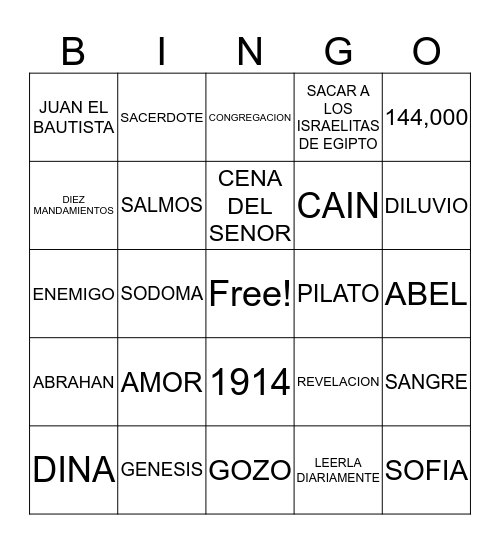 BIBLE BINGO Card