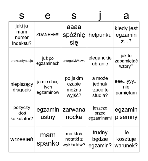 SESJA Bingo Card