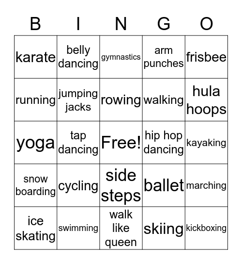 Fitness Bingo Card