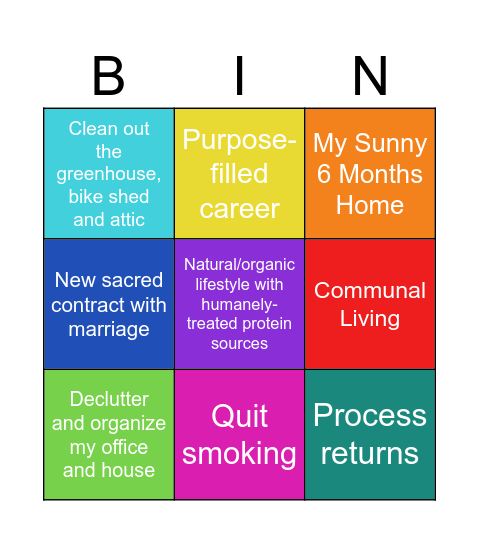 Life Plan Bingo Card