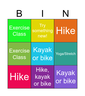 Weekly Exercise Bingo Card
