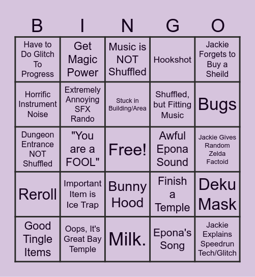 Majora's Mask Bingo Card