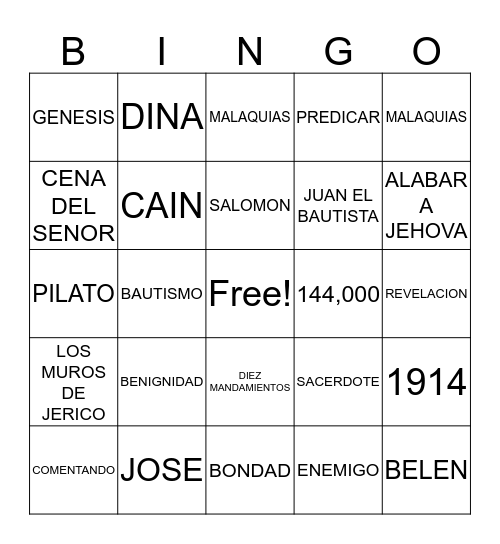 BIBLE BINGO Card