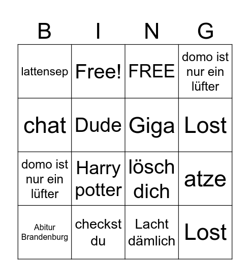 Papa pee Bingo Card