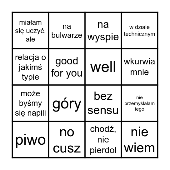 zuzia Bingo Card