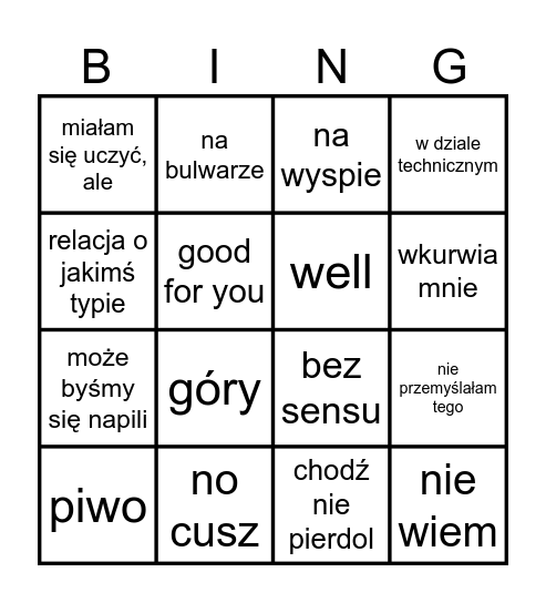 zuzia Bingo Card