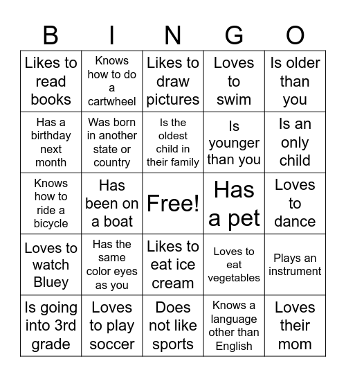Birthday Party Bingo! Find the Person Who... Bingo Card
