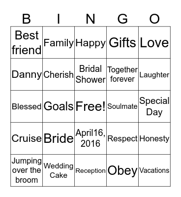 Mico's Bridal Bingo Card