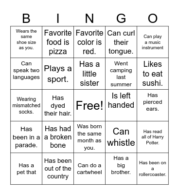 Find Someone Who Bingo Card