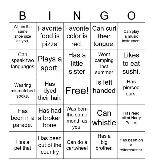 Find Someone Who Bingo Card