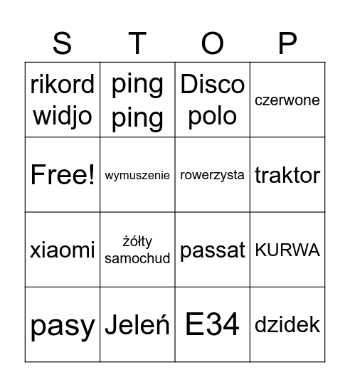 STOP CHAM Bingo Card