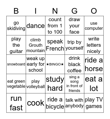 Can you do it? Bingo Card