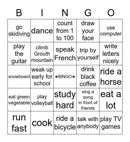 Can you do it? Bingo Card