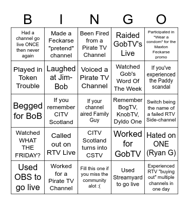 TV Community Bingo Card