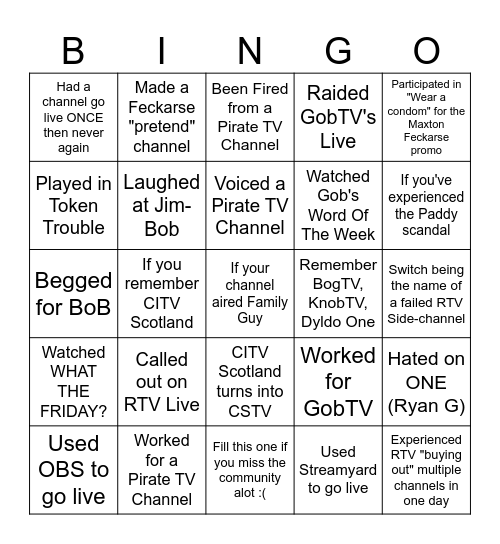 TV Community Bingo Card