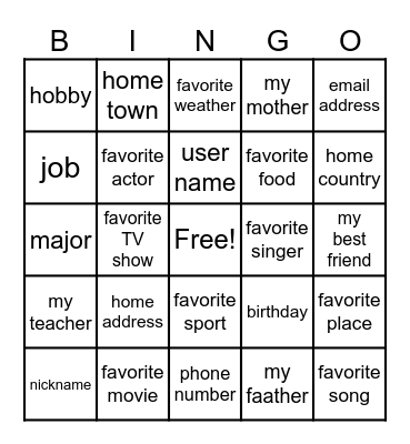 Untitled Bingo Card