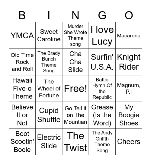 Music Bingo Card