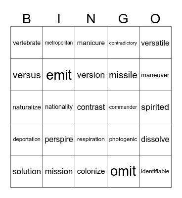 English 6 Spring Bingo Card